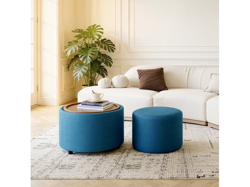  Poufs gigognes 58x58x38 cm avec rangement mdf bleu  - Conforama C