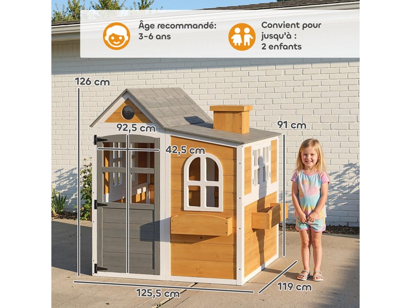  Cabane enfant extérieur en bois, maison enfant extérieureintérieure avec porte, fenêtres, jaune, 3 bacs à fleurs  - Conforama C