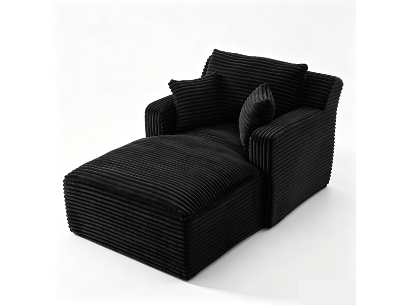  Méridienne noir en velours côtelé - canapé lounge confortable sans montage pour salon moderne  - Conforama A