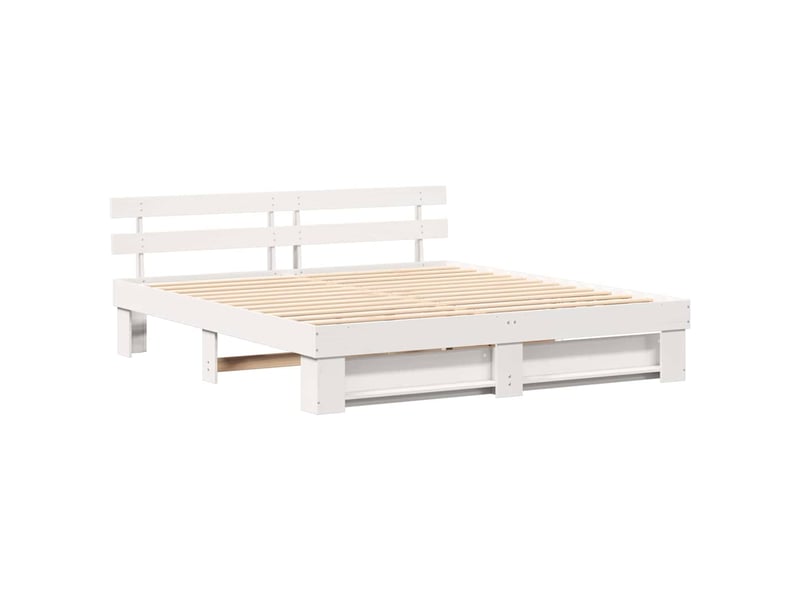  Lit double- lit adulte -  cadre de lit avec tête de lit blanc 200 x 200 cm pin massif  - Conforama C