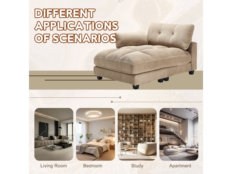  Fauteuil avec têtières réglables, usb, 3 porte-gobelets et poche latérale en velours côtelé kaki 140 × 112 × 81 cm  - Conforama E