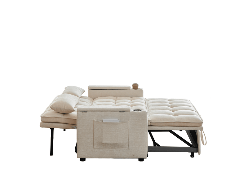 Canapé convertible 3-en-1, canapé 2 places avec rangement 142x89x89 cm en chenille beige - Conforama E