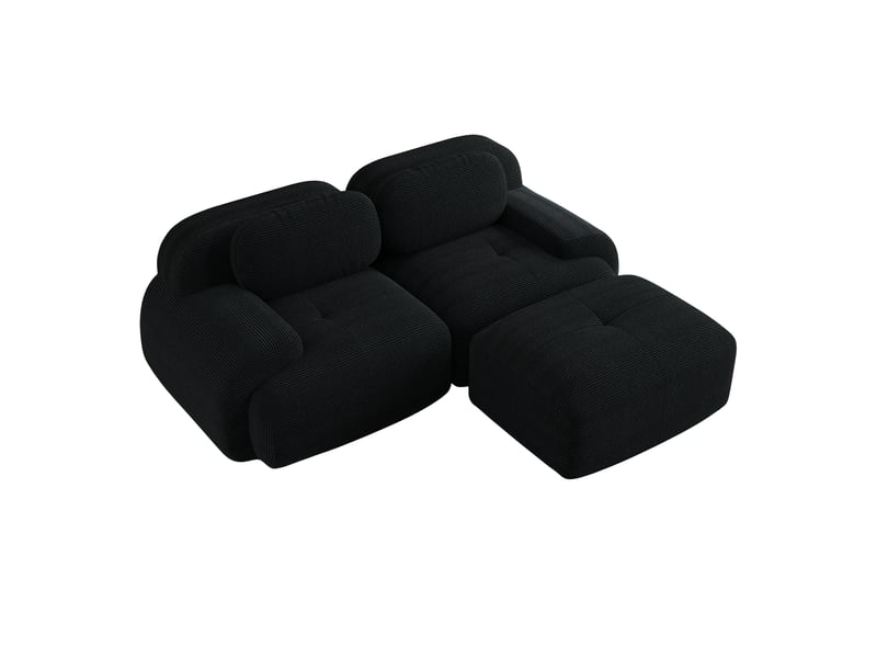  Canapé d'angle modulaire 208x178x70cm 2 places, pour le salon, conception ergonomique, revêtement velours côtelé, noir  - Conforama A