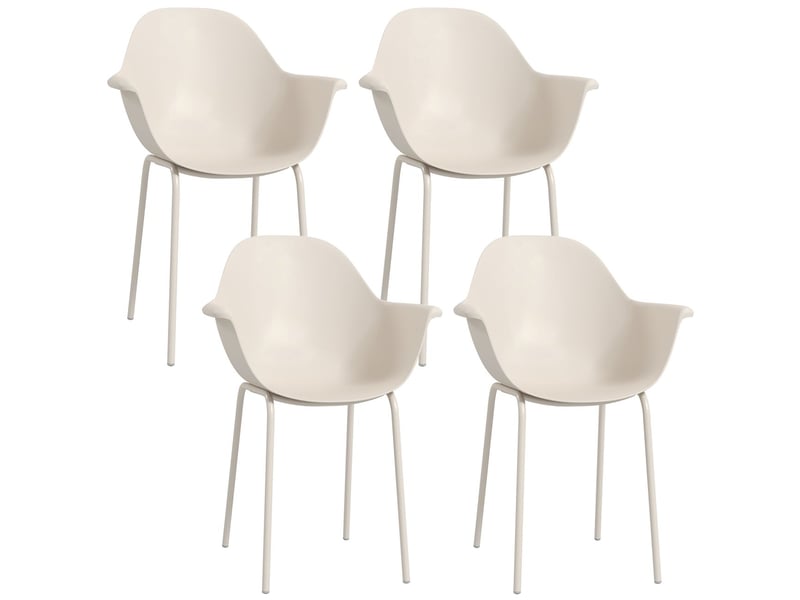 Chaise de jardin 60x60x80, lot de 4 chaises d'extérieur empilables, dossier et accoudoirs, structure métal gris - Conforama A