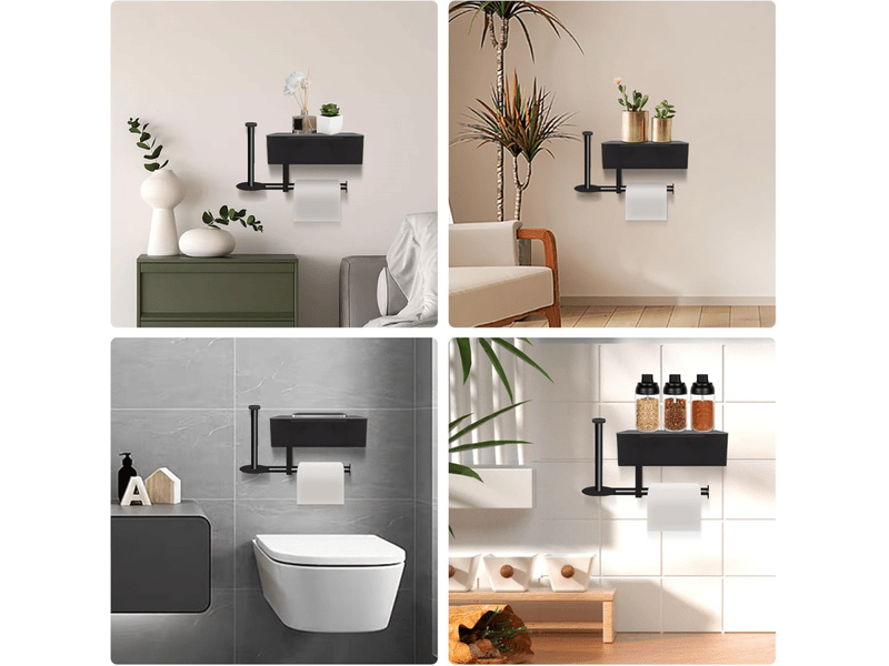 Porte-papier toilette noir, auto-adhésif ou à percer, en acier inoxydable, porte-papier toilette mural pour salle de bain  - Conforama B