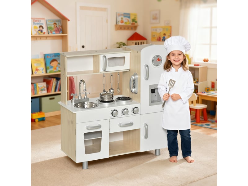  Cuisine bois jeu d'imitation - cuisine enfant - nombreux accessoires &amp; rangements inclus - mdf pin blanc chêne clair  - Conforama B