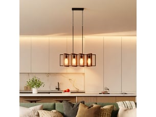 Suspension luminaire moderne, lustre plafonnier avec 4 cadres rotatifs et hauteur réglable, 80 x 21 x 90-130 cm, noyer
