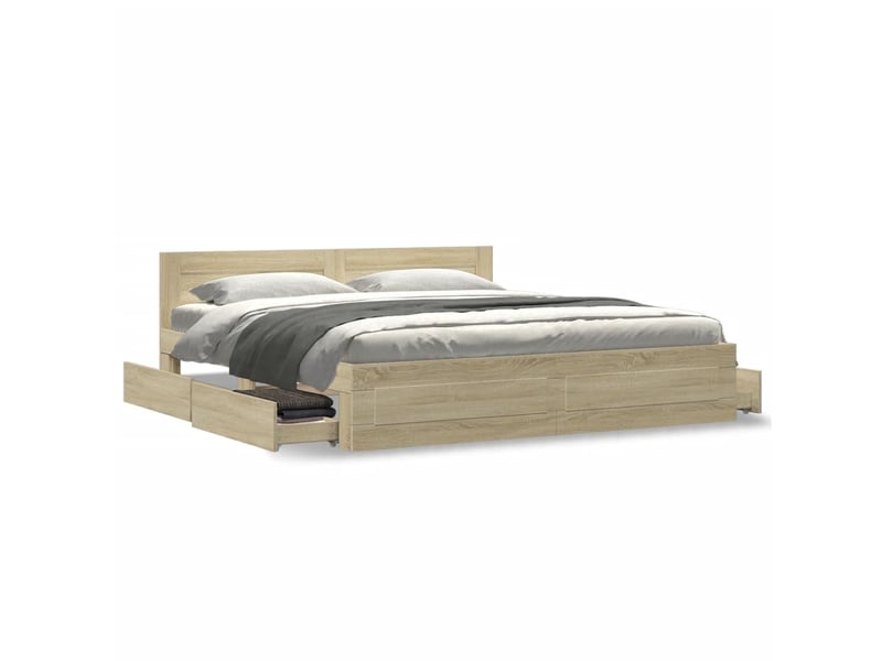 Lit double- lit adulte - cadre de lit tête de lit sans matelas chêne sonoma 200x200 cm - Conforama C