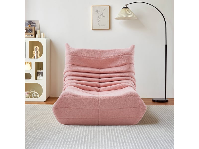  Fauteuil chauffeuse 1 place en laine bouclée - 86x105x75cm - canapé de sol ergonomique sans armature - rose  - Conforama B