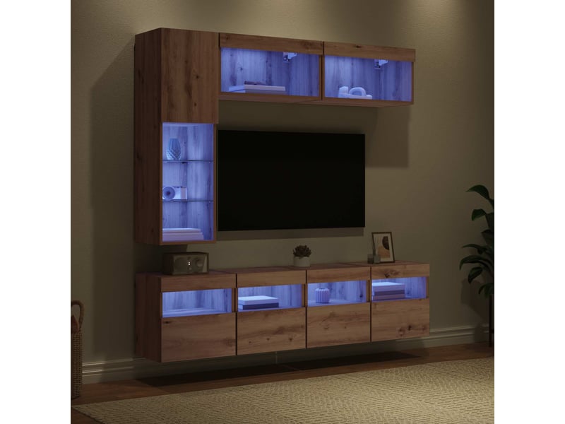 Meuble tv - banc tv - meuble de rangement 7 pcs chêne artisanal bois d'ingénierie - Conforama E