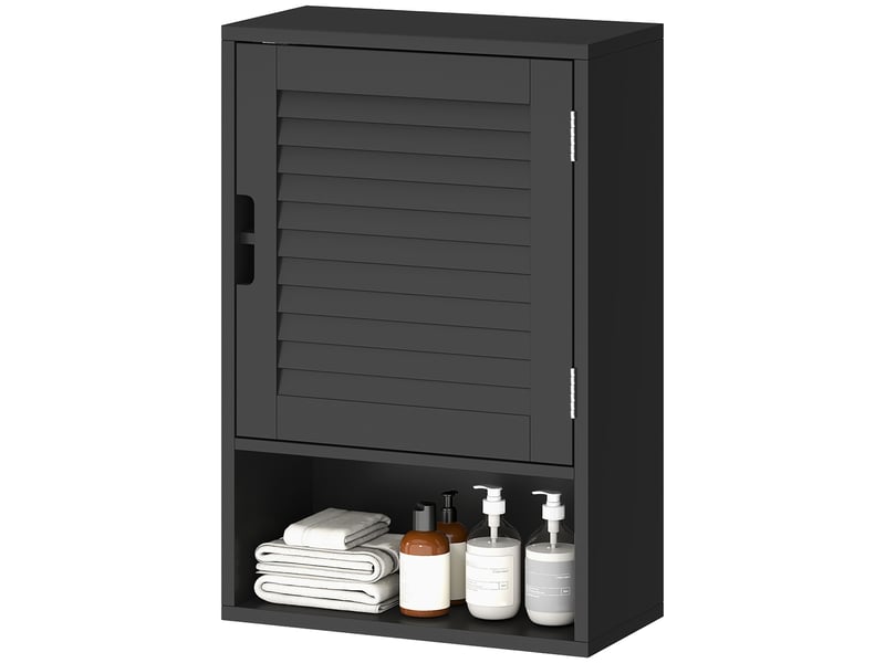  Armoire de salle de bain murale noire, porte persienne amortie, 40 x 20 x 60 cm  - Conforama B