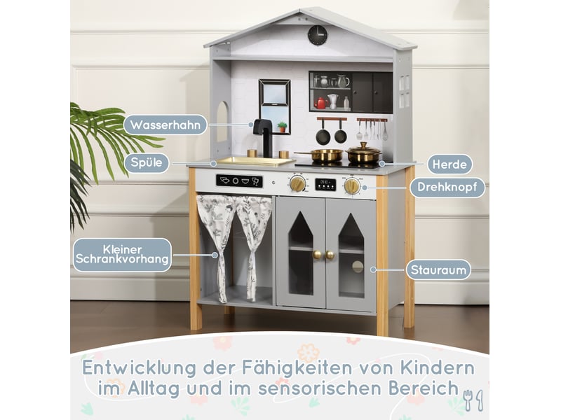  Cuisine enfant de jeu 60x28,5x92 cm – grise – évier, plaques, rangements et accessoires de cuisine inclus  - Conforama E