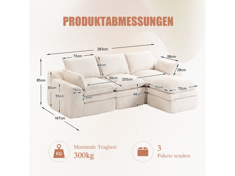  Canapé d'angle réversible fixe 3 places tissu beige canapé compressible - Conforama C