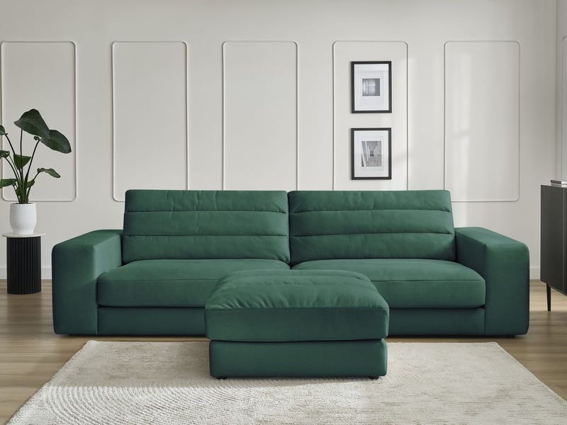 Bobochic canapé droit fixe 3 places sierra velours avec pouf vert foncé SIERRA - Conforama D