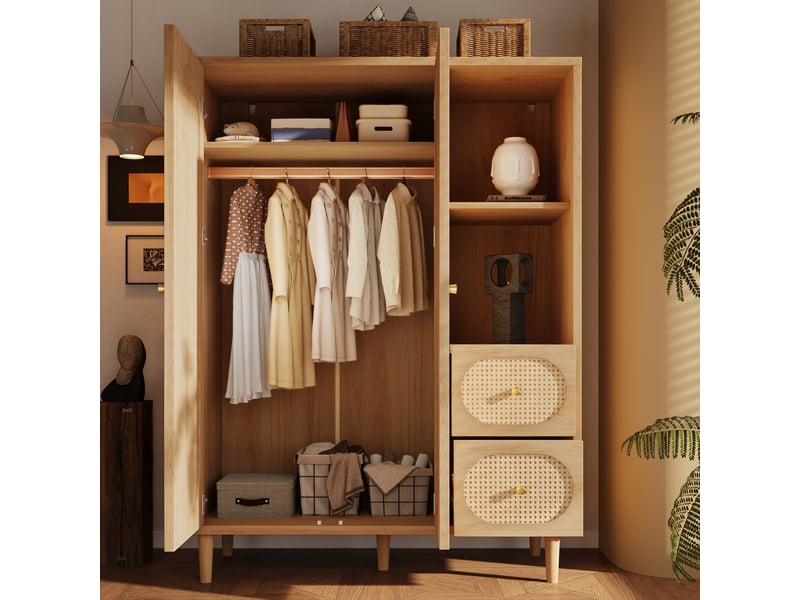  Armoire 2 portes 120 × 48 × 161 cm, penderie et 2 tiroirs, aspect chêne IKSETERA TRADING LTD - Conforama D