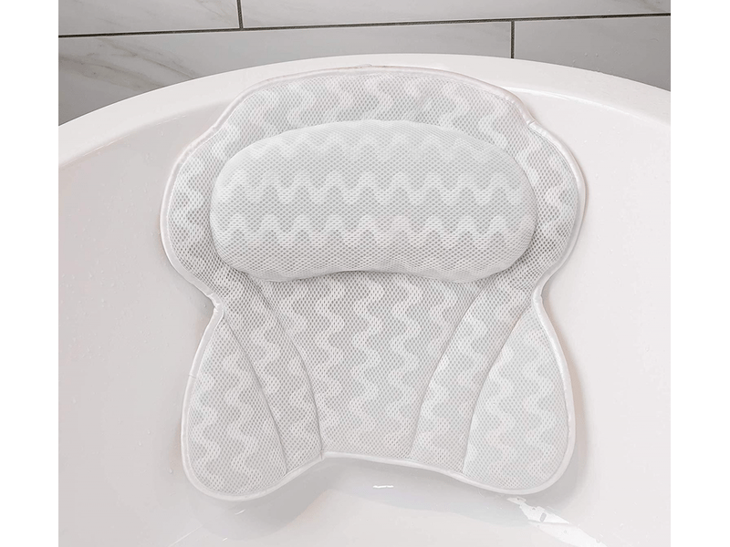  Oreiller de baignoire à vagues 3d, tissu en maille épaissie et élargie, lavable en machine, ventouses d'appui-tête de salle de bain  - Conforama A