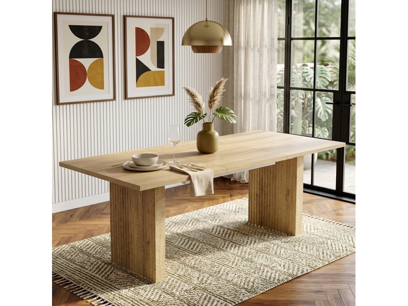  Table à manger extensible 140x90 cm mdf coloris chêne clair, 6 à 8 personnes  - Conforama E