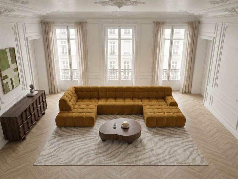 Bobochic canapé panoramique avance-recule électrique andre tissu texturé jaune angle gauche ANDRE - Conforama C