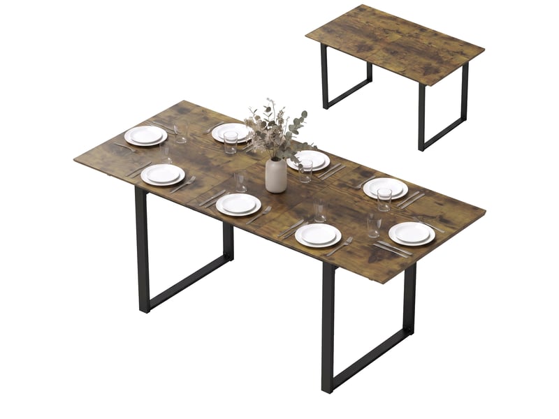  Table de salle à manger extensible 140-180 cm pour 6 à 8 personnes, rectangulaire, style industriel, avec structure en acier et revêtement imitation bois tigré.  - Conforama B