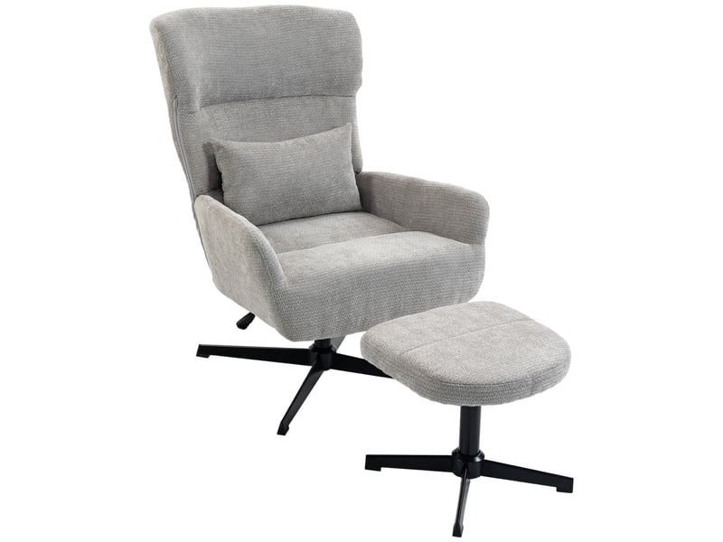  Fauteuil lounge pivotant à 360° avec repose-pieds, réglable en hauteur, revêtement en chenille, avec coussin lombaire, blanc crème  - Conforama B