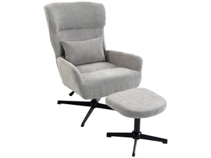 Fauteuil lounge pivotant à 360° avec repose-pieds, réglable en hauteur, revêtement en chenille, avec coussin lombaire, blanc crème