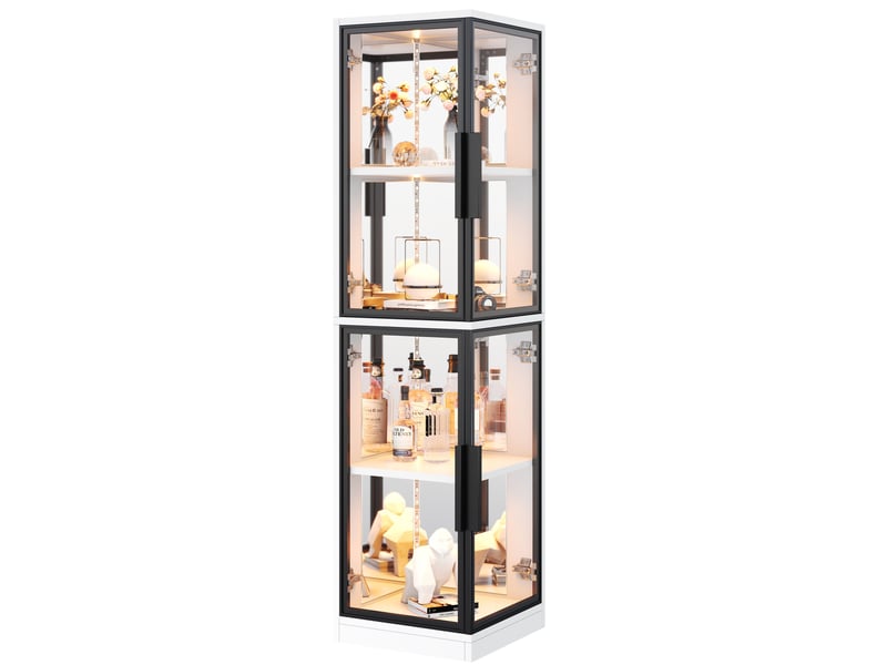  Vitrine d'angle 44 x 42 x 164 cm - blanche - verre trempé, miroir et led multicolores pilotées par application  - Conforama A
