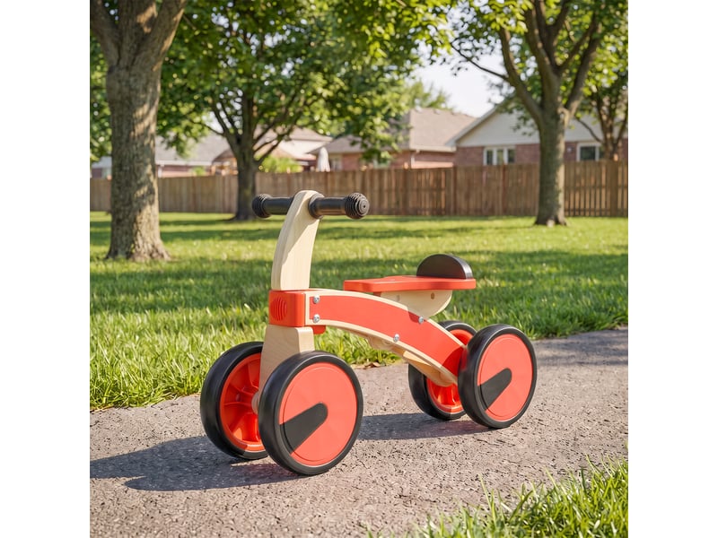  Porteur en bois 4 roues selle avec rebord naturel noir rouge  - Conforama B
