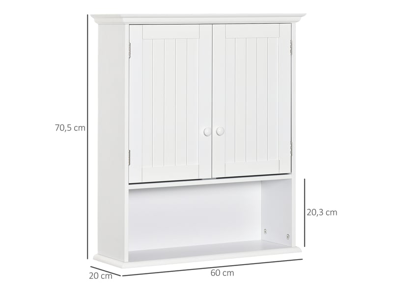  Armoire murale salle bain 2 portes, étagère réglable compartiment ouvert, 60×20×70,5cm, blanc, cuisine  - Conforama E