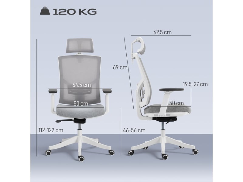  Fauteuil de bureau ergonomique respirant avec soutien lombaire dynamique 4d 64.5x62.5x112-122 cm multicolore  - Conforama C