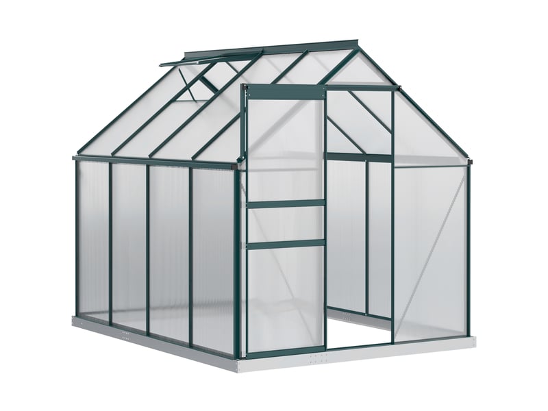 Serre de jardin en polycarbonate, métal et aluminium, anti-uv et coupe-vent, 190 x 253 x 199 cm, verte  - Conforama A