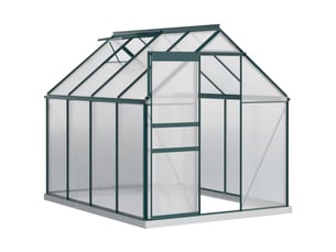 Serre de jardin en polycarbonate, métal et aluminium, anti-uv et coupe-vent, 190 x 253 x 199 cm, verte