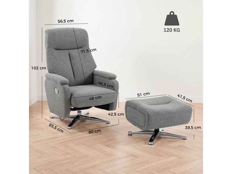  Fauteuil relax - fauteuil inclinable réglable manuellement avec repose-pieds, gris foncé, 85.5 x 80 x 102 cm  - Conforama D