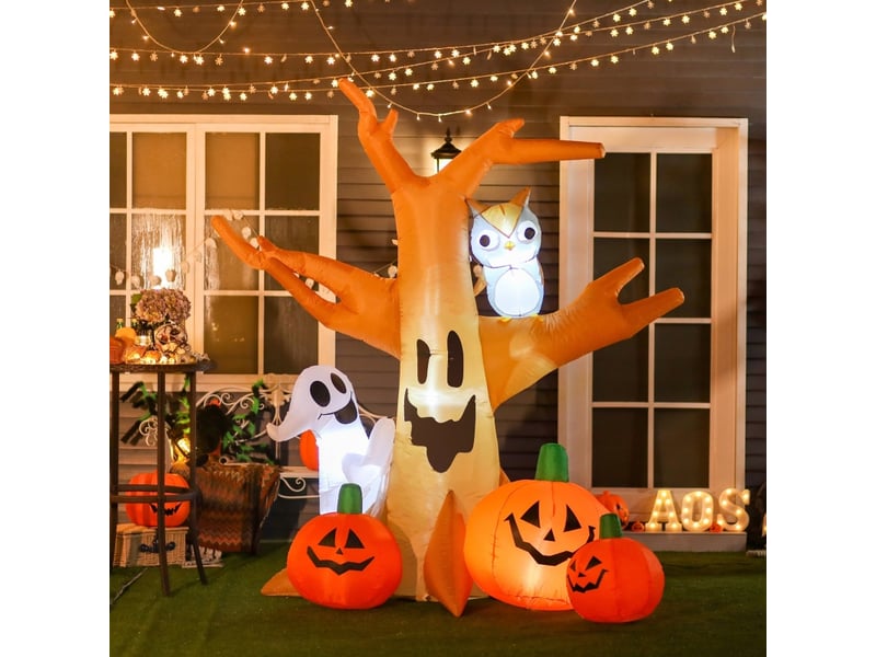  Décoration gonflable d'halloween avec 4 led, 3 citrouilles, fantôme et hibou en polyester marron 190 × 100 × 240 cm  - Conforama B