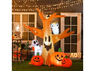 Décoration gonflable d'halloween avec 4 led, 3 citrouilles, fantôme et hibou en polyester marron 190 × 100 × 240 cm