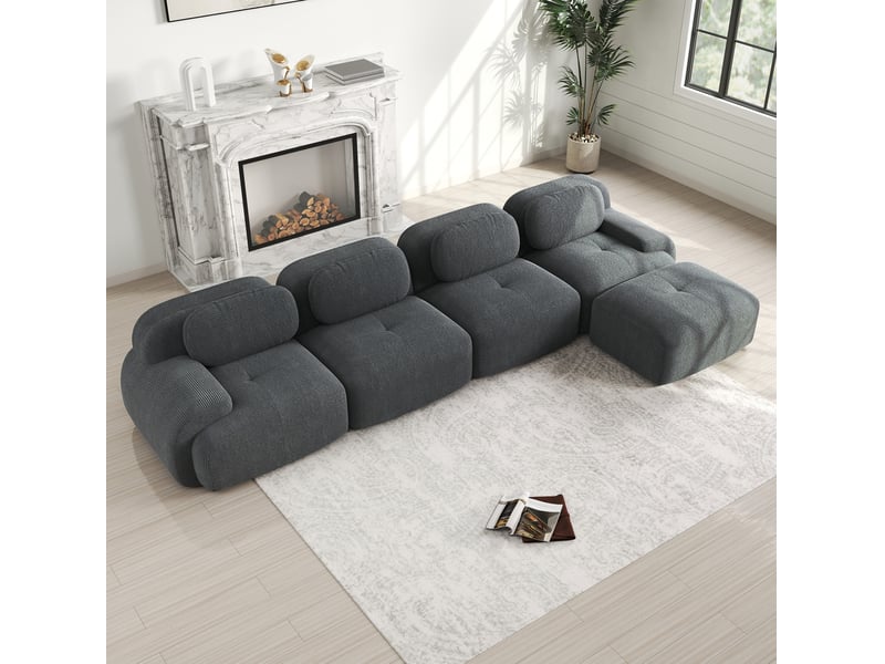  Canapé d’angle modulable 388x178x70 cm, prêt à utiliser, finition velours côtelé gris  - Conforama B