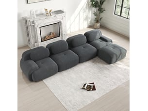 Canapé droit compressé fixe <strong>HAVRYA</strong> <strong></strong> 4 places Velours côtelé gris