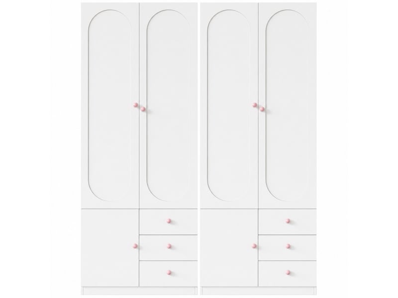 Lot de 2 armoires enfant 2 portes par armoire, 3 tiroirs par armoire et poignées céramique - blanc - 1,6e+2 x 5e+1 x 2e+2 cm IKSETERA TRADING LTD - Conforama A