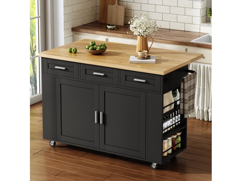  Îlot de cuisine mobile 120 x 4570 x 84 cm, plateau rabattable, naturel et noir  - Conforama B
