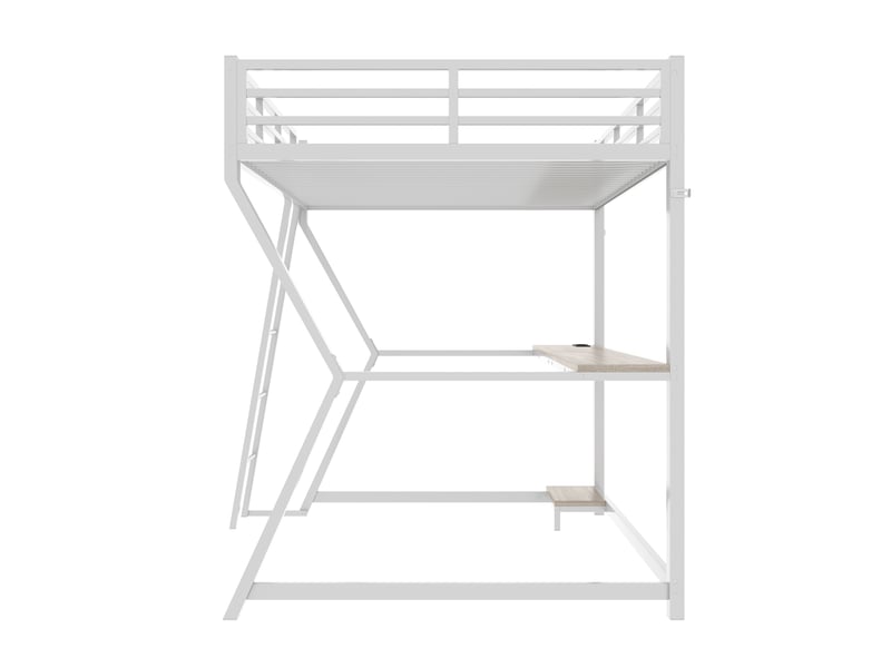  Lit mezzanine blanc 90 × 200 cm, bureau, led, prise usb et support pour console  - Conforama E