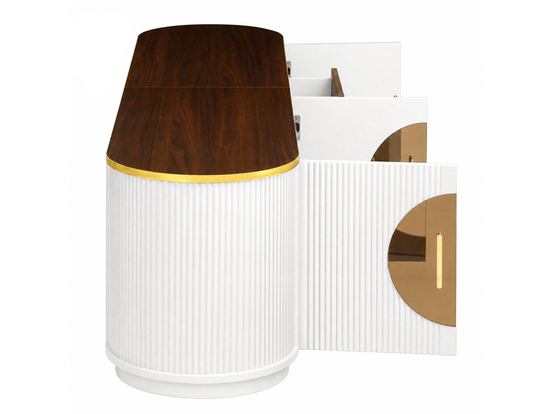  Meuble tv bas - lowboard luxe brun - 180x40x46 cm - poignées, bords arrondis - aluminium, verre, mdf - blanc Bubbly - Conforama E