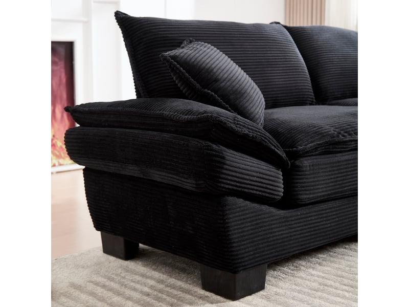  Canapé droit, 2 places, design simple, pieds en plastique, cadre en bois, oreillers latéraux, moderne, velours, noir  - Conforama E