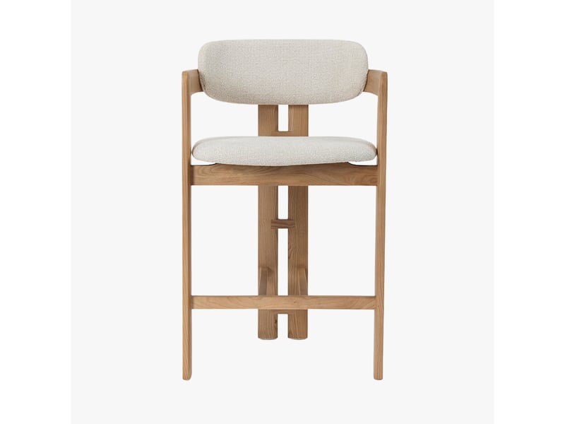  Tabouret en tissu beige pieds en chêne massif clair  - Conforama A
