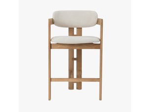 Tabouret en tissu beige pieds en chêne massif clair