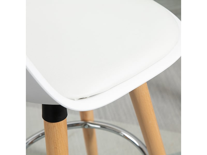 Lot de 4 tabourets de bar style scandinave hauteur avec pieds en bois et repose-pieds en acier - blanc 70 cm  - Conforama W