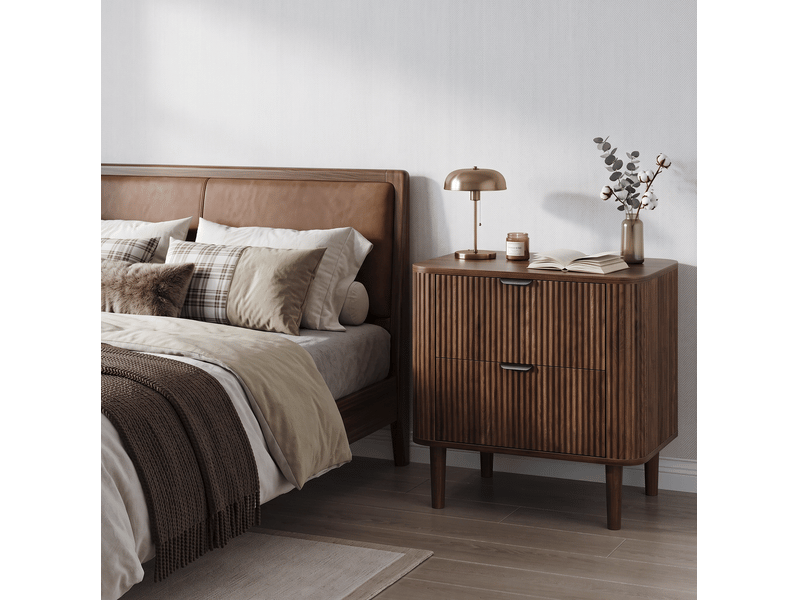  Table de chevet 57x40x57 cm coloris noyer avec 2 tiroirs  - Conforama D