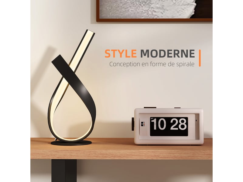  Lampe à poser design contemporain - lampe de table design spirale - alu. Noir led blanc chaud - dim. 21l x 15l x 43h cm  - Conforama A