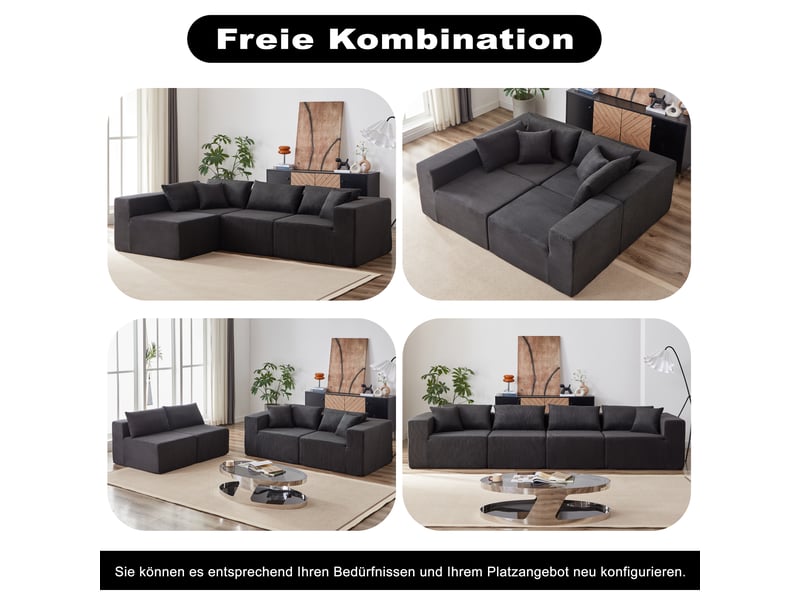 Canapé d'angle modulable 264 cm – velours côtelé beige, 4 pièces, mousse confortable – grand salon - Conforama E