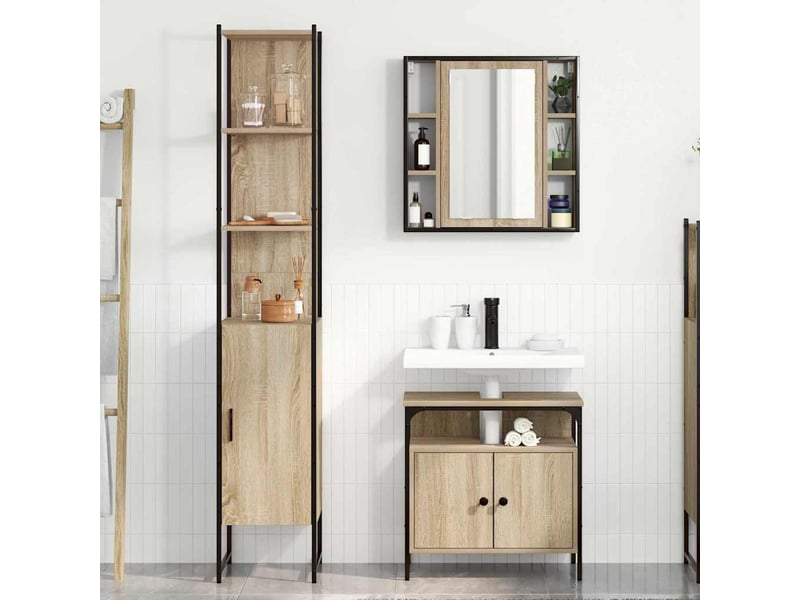 Ensemble de mobilier de salle de bain 3 pc chêne sonoma cf64369 - Conforama D