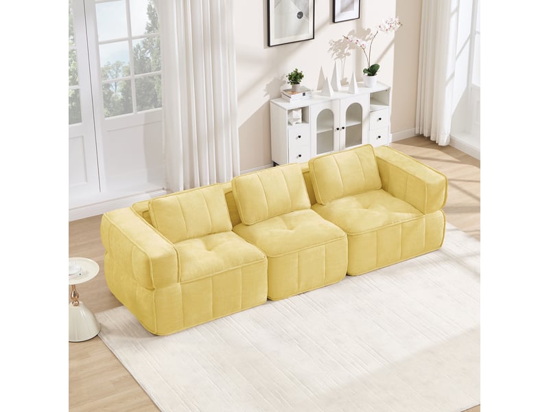  Canapé droit modulable 3 places en polyester jaune, 271 cm  - Conforama D
