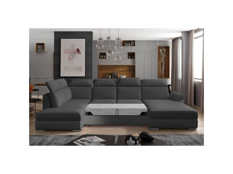  Canapé panoramique convertible majesta 5 places gris foncé – angle droit  - Conforama D